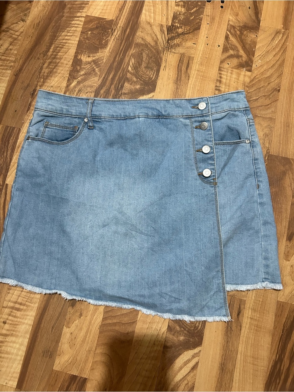 Light Blue Denim Button-Front Skirt